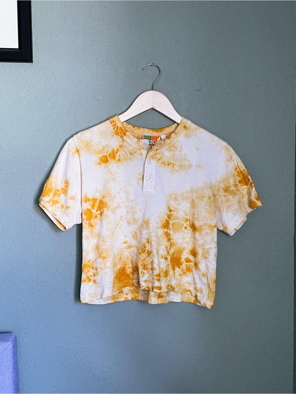 Big Bud Press Henley Button Crewneck Crop Short Sleeve Top Size XS Tie Dye